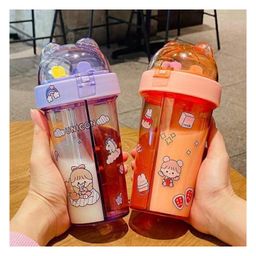 SCHOOLISH DOUBLY LOVELY Two Compartment With Two Separate  Sippers Teddy Ear Shape Cap  Bottle - 420 ml Color May Vary image 4