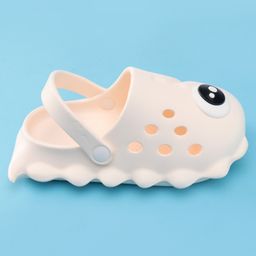 Oh! Pair Clogs with Back Strap Closure Monster Eye Applique - White image 4