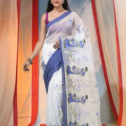 DESH BIDESH Ethnic Motifs Printed Pure Cotton Saree-image-82