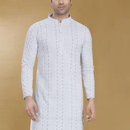 DIVISIVE Geometric Embroidered Mandarin Collar Chikankari Straight Kurta-image-33