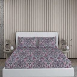 Boutique Living Signature Sateen Purple Cotton 300 TC King Flat Bed Sheet With 2 Pillow Covers-image-99
