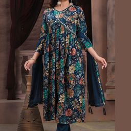 Moda Rapido Women Floral Printed Empire Pure Cotton Kurta with Trousers & With Dupatta-picture-11