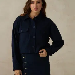 VIRGIO Navy Blue Regular Fit Solid Jacket-picture-21