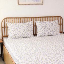 House This Sinhapari Floral Purple Cotton Double Bed Sheet with 2 Pillow Covers-image-96