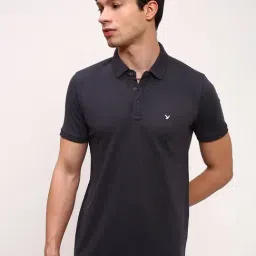 showoffff Showoff Grey Cotton Slim Fit Self Pattern Polo T-Shirt-picture-4