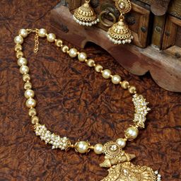 Anouk White Gold Plated Stones-Studded & Beaded Jewellery Set-28