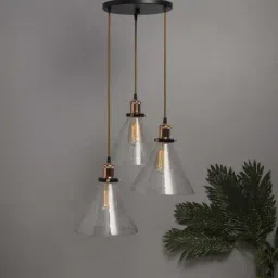 Homesake 3-Lights Round Cluster Black & Brown Metal Modern Glass Cone Pendant Light - Set of 1-image-82