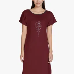 Amante Maroon Printed Night Dress-image-53