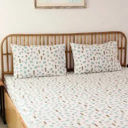 House This Koala Printed Blue Cotton Single Bed Sheet with Pillow Cover-image-67