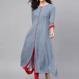 YASH GALLERY Blue Printed A Line Kurta-picture-2