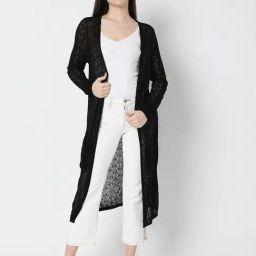 Vero Moda Black Self Design Long Shrug-image-84
