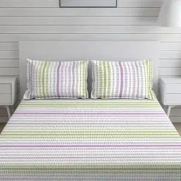 Layers Duracount Stripes Multicolor 225 TC Cotton Queen Bed Sheet with 2 Pillow Covers-picture-45