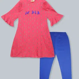 Kiddopanti Kids Pink & Royal Blue Self Design Kurta with Leggings-6