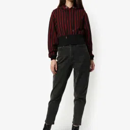 Campus Sutra Red & Black Cotton Striped Sweatshirt-image-32