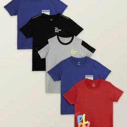XY Life Boys Multicolor Cotton Relaxed Fit T-Shirts (Pack of 5)-image-55