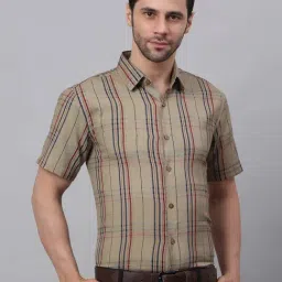 Jainish Brown Cotton Regular Fit Checks Shirts-image-21