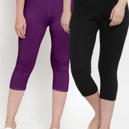 Gracit Black & Purple Mid Rise Capris - Pack Of 2-image-71