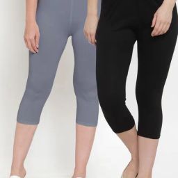 Gracit Black & Grey Mid Rise Capris - Pack Of 2-image-109