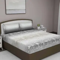 GM 'Citadel' Grey Cotton 400 TC Double Bedsheet with 2 Pillow Covers-picture-32