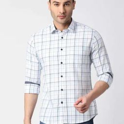 Dragon Hill White Slim Fit Checks Shirt-image-67