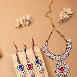 Anikas Creation Gold Plated Multicolor Stone Studded Beaded Traditional Jewellery Set-13