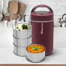Jaypee Plus Hotline 3 Maroon Electric Lunch Box SS Container Office Lunch Box With Power Cord image 5
