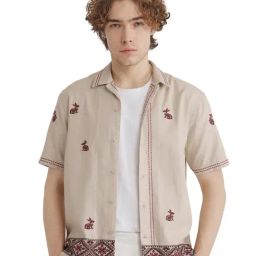 Rare Rabbit Off White Boxy Fit Embroidered Shirt-image-51