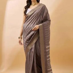 Winza Designer Brown Striped Saree With Unstitched Blouse-picture-23