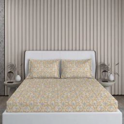 Boutique Living Signature Sateen Yellow Cotton 300 TC King Flat Bed Sheet With 2 Pillow Covers-image-6