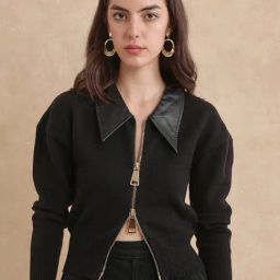 RAREISM Black Acrylic Solid Long Sleeves Jacket-picture-18