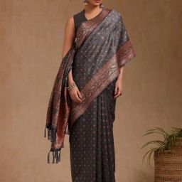 Soch Grey Other Woven Design Saree With Unstitched Blouse-picture-43