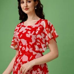Fashion2wear Red Abstract Short sleeves Maxi Dress image 5