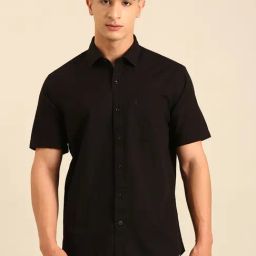 Cavallo by Linen Club Black Linen Slim Fit Casual Shirt-image-89