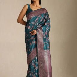 Soch Blue Other Floral Saree With Unstitched Blouse-image-77