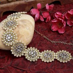 Karatcart Floral Shape Kundan Studded Metal Hair Band for Women Pack of 1-image-48