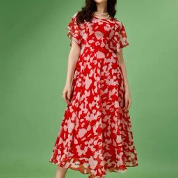 Fashion2wear Red Abstract Short sleeves Maxi Dress-15