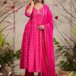 Divyadham Textiles Ethnic Motifs Printed Empire Sequinned Kurta with Trousers & Dupatta image 4
