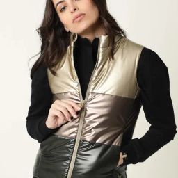 RAREISM Gold Polyester Colourblocked Sleeveless Jacket-image-2