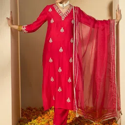 BANDIA Women Yoke Design Regular Kurta with Trousers & With Dupatta-image-48