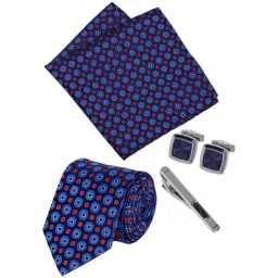 Park Avenue Multicolor Embroidered Tie with Cufflinks, Pocket Square and Tie Pin-image-78