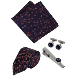 Park Avenue Multicolor Embroidered Tie with Cufflinks, Pocket Square and Tie Pin-image-16