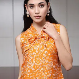 OOMPH! FACTOR Floral Printed Tie-Up Neck Top-image-49
