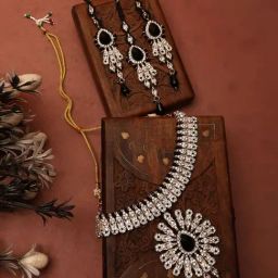 Anikas Creation Gold Plated Stones Studded & Beaded Black Jewellery Set-image-19