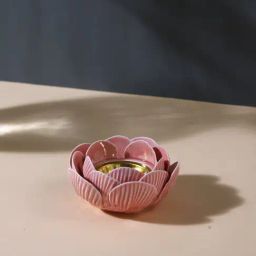 Tayhaa Pink Ceramic Abstract Candle Holder-48