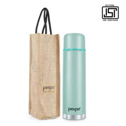 Pexpo Sea Green Stainless Steel Vacuum Insulated Water Bottle With Jute Bag (1000ml)-image-7