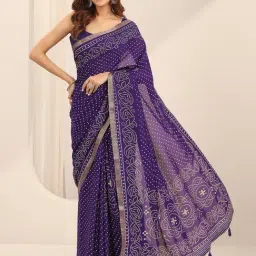 Libas Purple Bandhani Saree With Unstitched Blouse-picture-3