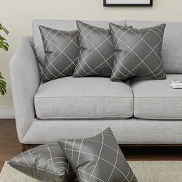 Kuber Industries Grey & Yellow 5 Pieces Geometric Square Cushion Covers-6