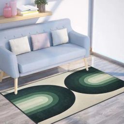 Presto Green & Beige Polyester Washable Carpet-30
