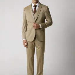 Van Heusen Khaki Slim Fit Texture Three Piece Suit-image-24