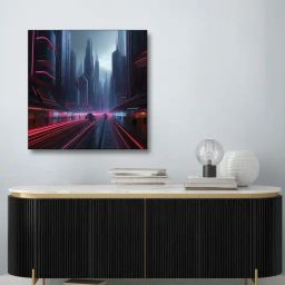 Nestroots Neon Cityscape Black Frame Solid Canvas Wall Painting-41